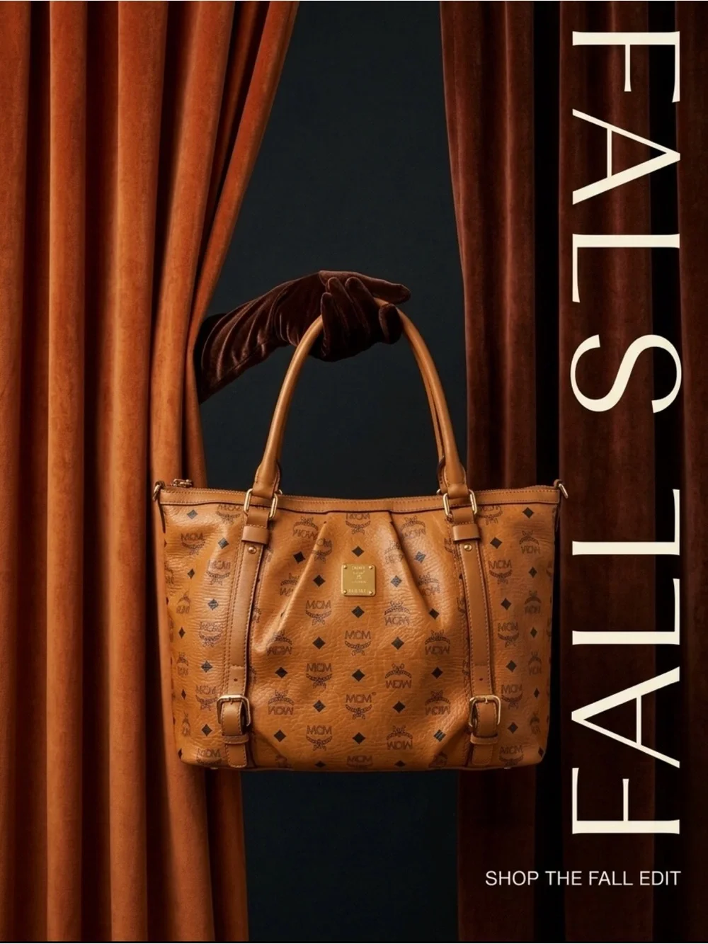 MCM Logo Visetos Pattern Shoulder Hobo Bag Leather Brown Cognac MSRP $1198
